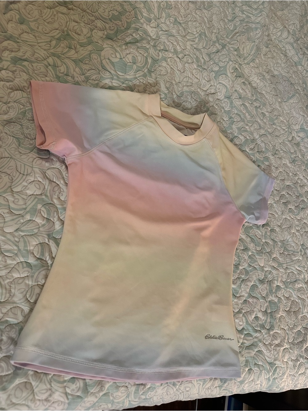 Eddie Bauer Pastel Rainbow Ombre Short Sleeve Tee - Pink Blue Cream